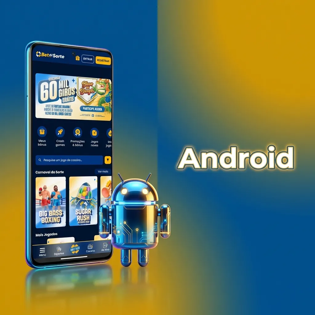Tela de smartphone Android exibindo o app Bet da Sorte aberto com opções de esportes, cassino e promoções