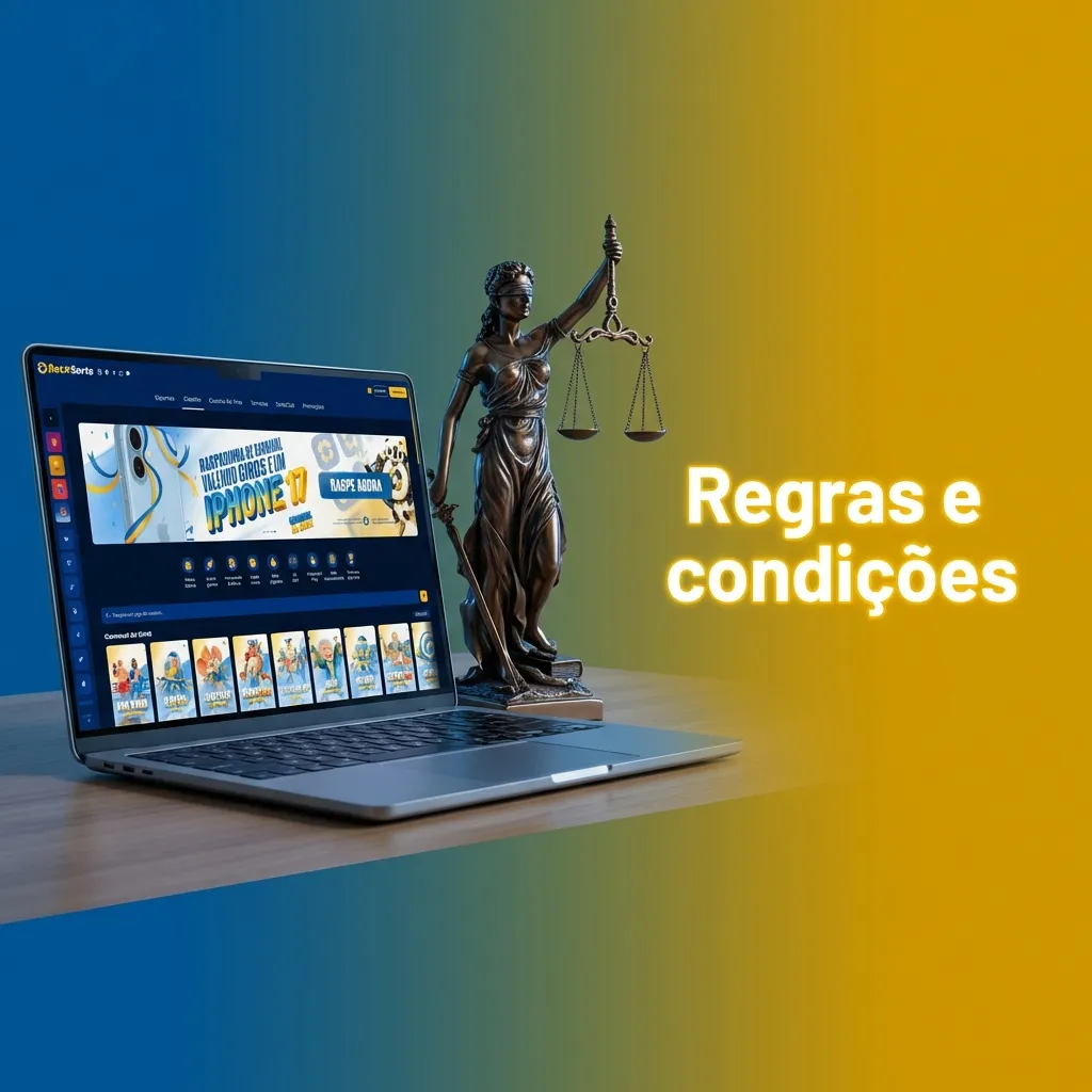Ilustração de termos e condições da Bet da Sorte com ícones de regras, segurança e apostas responsáveis